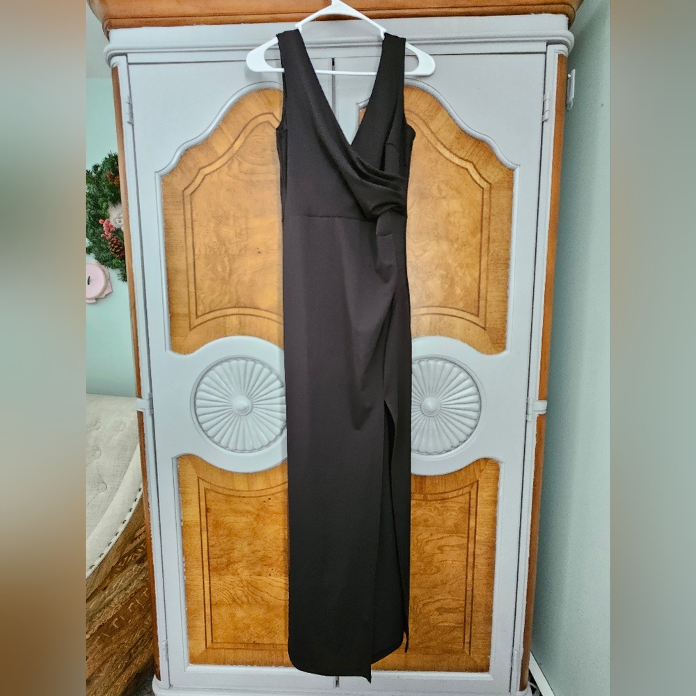 Full length gathered v neck dress